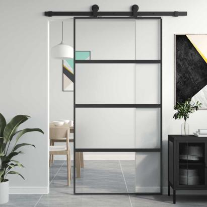 Ușă glisantă, negru, 102,5x205 cm, sticlă securizată/aluminiu GartenMobel Dekor