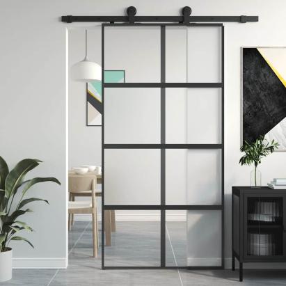 Ușă glisantă, negru, 102,5x205 cm, sticlă securizată/aluminiu GartenMobel Dekor