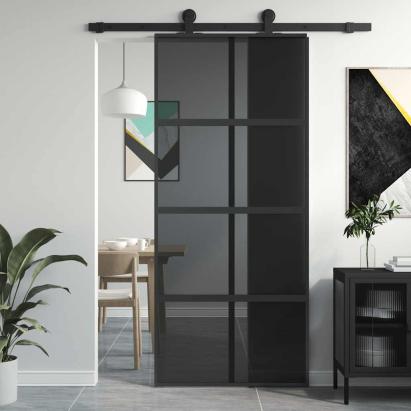 Ușă glisantă, negru, 90x205 cm, sticlă securizată și aluminiu GartenMobel Dekor
