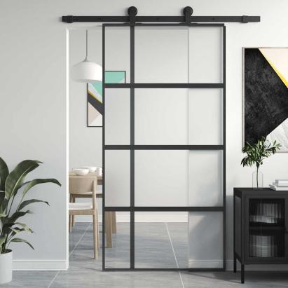 Ușă glisantă, negru, 102,5x205 cm, sticlă securizată/aluminiu GartenMobel Dekor