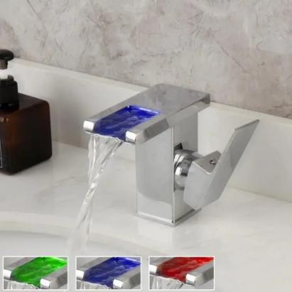 Baterie Lavoar, Crom, Lumina RGB, Schimbare de culoare in functie de temperatura apei, OD3014 ModernLight Concept