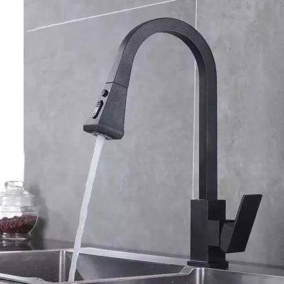 Baterie Bucatarie cu Dus Extractibil, Alama Sanitara, Negru, OD/2040 ModernLight Concept