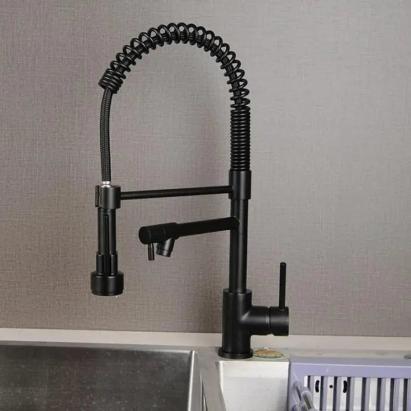 Baterie Bucatarie cu Dus Extractibil, Inox si Alama Negru, YD/202 ModernLight Concept