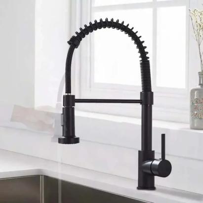 Baterie Bucatarie cu Dus Extractibil, Inox si Alama Negru, YD/102 ModernLight Concept