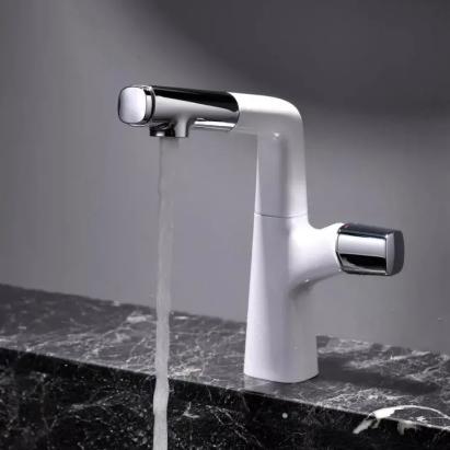 Baterie Lavoar cu Dus Extractibil, Alama Sanitara, Crom si Alb, MP016B/C ModernLight Concept