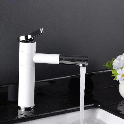 Baterie Lavoar cu Dus Extractabil, Alama Sanitara, Alb, WZX/2021 ModernLight Concept