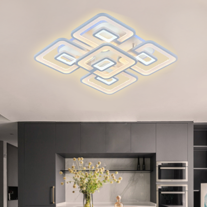 Lustra LED cu telecomanda FELIX 107W, 5 Patrate, lumina Rece/Calda/Neutra, Dimabila, Alb ModernLight Concept