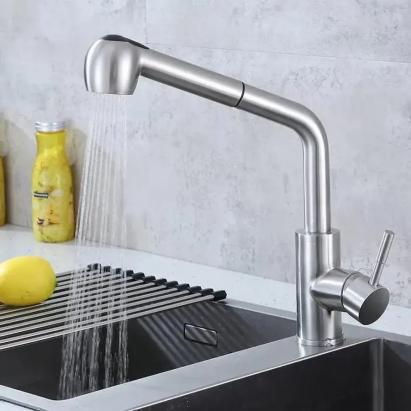 Baterie bucatarie cu dus extractibil Starke CF019, monocomanda, inox, cartus ceramic, satinat ModernLight Concept