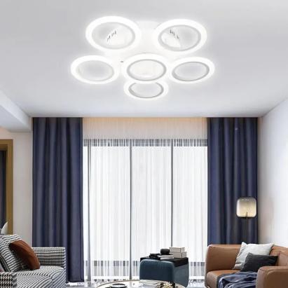 Lustra LED cu telecomanda BOEME 50W, 6 Cercuri, lumina Rece/Calda/Neutra, Dimabila, Alb ModernLight Concept