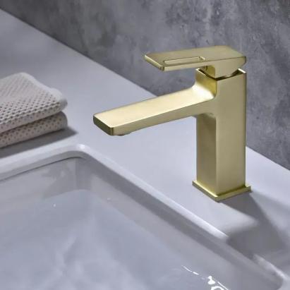 Baterie Lavoar Monocomanda Cartus Ceramic Alama Sanitara Auriu Satin Racorduri si Kit Fixare Incluse 9807D ModernLight Concept