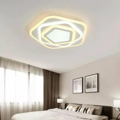 Lustra LED cu telecomanda PENTAGON 59W, lumina Rece/Calda/Neutra, Alb ModernLight Concept