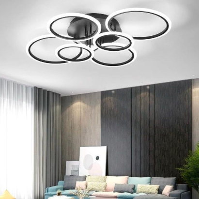 Lustra LED cu telecomanda BETTY 82W, 6 Cercuri, lumina Rece/Calda/Neutra, Dimabila, Negru ModernLight Concept