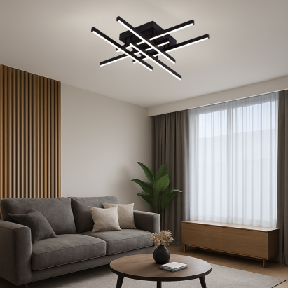 Lustra LED cu Telecomanda Aroldo, 63W, 6 Elemente, Liniara, lumina Rece/Calda/Neutra, Dimabila, Negru ModernLight Concept