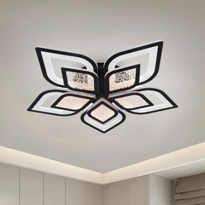 Lustra LED cu telecomanda DALIA 170W, 5 Petale, lumina Rece/Calda/Neutra, Dimabila, Negru ModernLight Concept