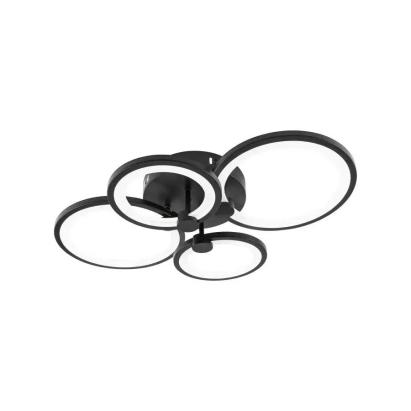 Lustra LED cu telecomanda ALANI 88W, 4 Cercuri, lumina Rece/Calda/Neutra, Dimabila, Negru ModernLight Concept