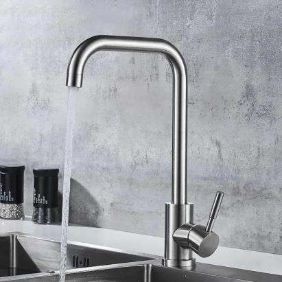 Baterie Bucatarie Monocomanda Pipa Pivotanta Cartus Ceramic Inox Satinat Racorduri Kit Fixare Incluse CF002 ModernLight Concept