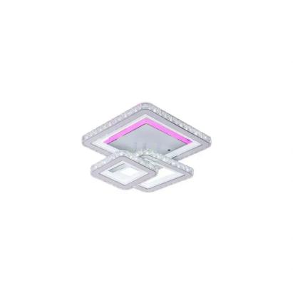 Lustra LED cu telecomanda si cristal LEILA 154W, 3 Patrate, lumina Rece/Calda/Neutra, Dimabila, Alb Crom Lucios ModernLight Concept