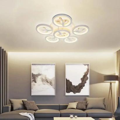 Lustra LED cu telecomanda si cristal DAISY 72W, 6 Elemente, lumina Rece/Calda/Neutra, Dimabila, Alb ModernLight Concept
