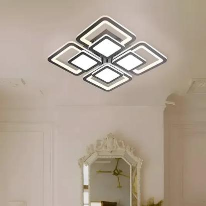 Lustra LED cu telecomanda SUSAN 77W, 4 Patrate, lumina Rece/Calda/Neutra, Dimabila, Negru ModernLight Concept