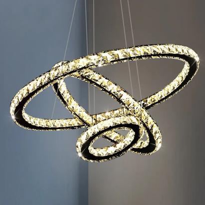 Lustra LED suspendata cu telecomanda si cristal PRISM LUMINIS 78W, 3 Cercuri, lumina Rece/Calda/Neutra, Dimabila, Argintiu, Inaltime Reglabila ModernLight Concept