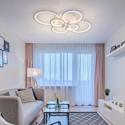 Lustra LED cu telecomanda ALANI 168W, 6 Cercuri, lumina Rece/Calda/Neutra, Dimabila, Alb ModernLight Concept