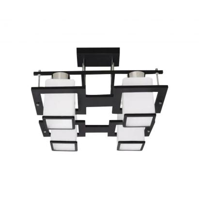 Lustra Clasica Aramis cu lemn, Abajur Patrat, 4 X Dulie E27, Alb / Negru ModernLight Concept