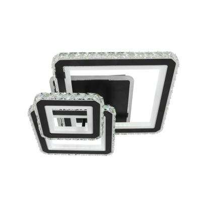 Lustra LED cu telecomanda si cristal LEILA 154W, 3 Patrate, lumina Rece/Calda/Neutra, Dimabila, Negru Crom Lucios ModernLight Concept