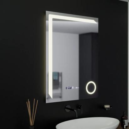 Oglinda LED Rectangulara, 60x80cm, Precision MotionGlow Marcello, Sistem Dezaburire, Ceas & Termometru, Lupa Cosmetica, Dimabila ModernLight Concept