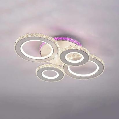 Lustra LED cu telecomanda si cristal ZAFINA RGB 136W, 6 Cercuri, lumina Rece/Calda/Neutra, Dimabila, Alb ModernLight Concept