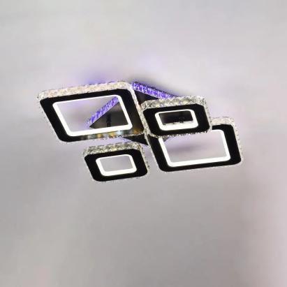 Lustra LED cu telecomanda si cristal TERRANO RGB 162W, 4 Patrate, lumina Rece/Calda/Neutra, Dimabila, Negru ModernLight Concept