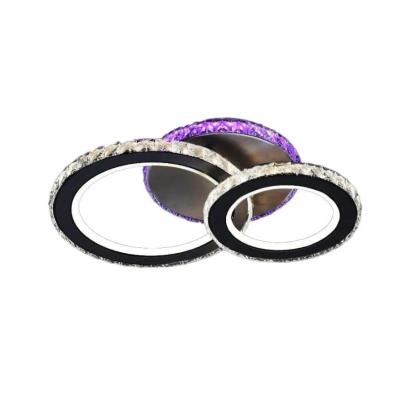 Lustra LED cu telecomanda si cristal ZAFINA RGB 106W, 2 Cercuri, lumina Rece/Calda/Neutra, Dimabila, Negru ModernLight Concept