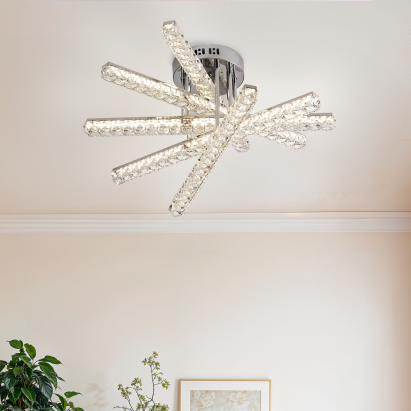 Lustra LED cu telecomanda LUELLA 64W 5 Elemente, Liniara, lumina Rece/Calda/Neutra, Dimabila, Argintiu ModernLight Concept