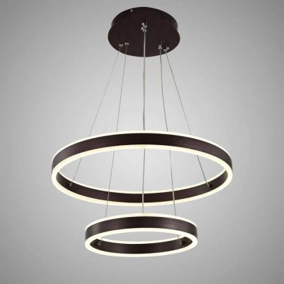 Lustra LED suspendata cu telecomanda OLATHE 180W, 2 Cercuri, lumina Rece/Calda/Neutra, Dimabila, Maro, Inaltime Reglabila ModernLight Concept