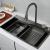 Set Chiuveta Bucatarie Inox cu Baterie Dubla, Cuva Perforare Legume/Fructe, Cuva Universala cu Dop Scurgere, Tocator, Negru Grafit, 75x45X21cm ModernLight Concept
