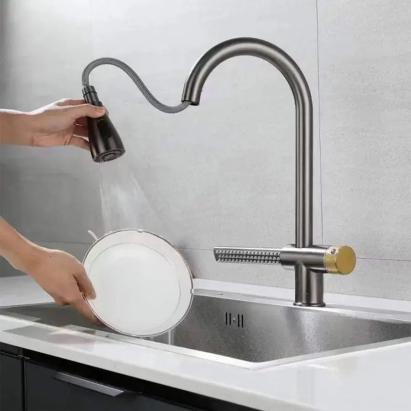 Baterie Bucatarie cu Dus Extractibil Inox Gri Cu Functie Cascada YB1500N ModernLight Concept