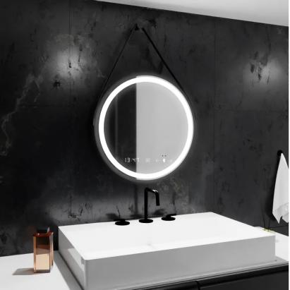 Oglinda LED Rotunda, 50cm, Celeste Majeste Noir Eleve MotionGlow Marcello, Sistem Dezaburire, Ceas & Termometru, Dimabila ModernLight Concept