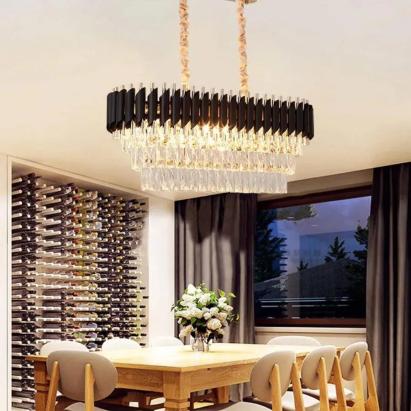 Candelabru Cristal VERSAILLES Regalis 10x E14, Diametru 80cm, Auriu Lucios si Negru, Inaltime Reglabila ModernLight Concept