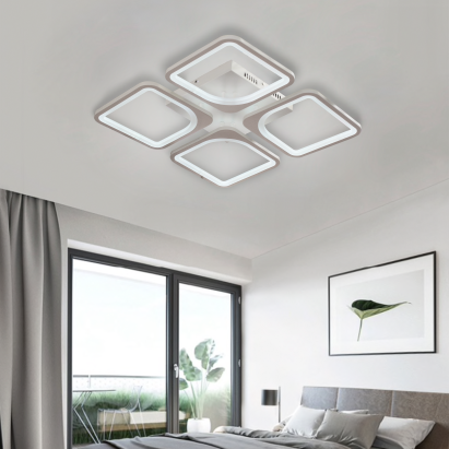 Lustra LED cu telecomanda ZOE 52W, 4 Patrate, lumina Rece/Calda/Neutra, Dimabila, Alb ModernLight Concept