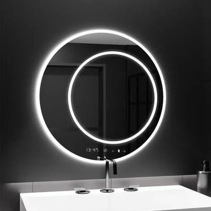Oglinda LED Rotunda, 60cm, July Touch Marcello, Sistem Dezaburire, Ceas & Termometru, Dimabila ModernLight Concept