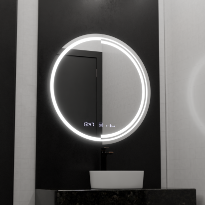 Oglinda LED Rotunda, 60cm, Senzor MotionGlow Consuel Marcello, Sistem Dezaburire, Ceas & Termometru, Dimabila ModernLight Concept