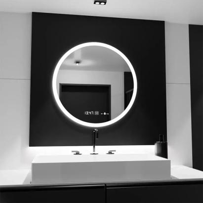 Oglinda LED Rotunda, 70cm, Elysee MotionGlow Marcello, Sistem Dezaburire, Ceas & Termometru, Dimabila ModernLight Concept