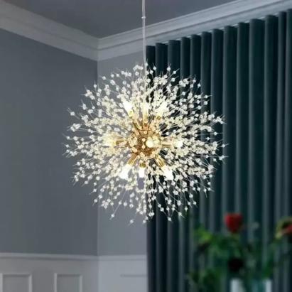 Candelabru Cristal Schonbrunn, 9x G9, Diametru 49cm, Auriu Lucios, Inaltime Reglabila ModernLight Concept