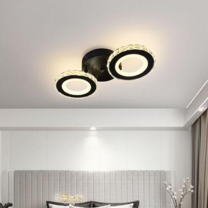 Lustra LED cu telecomanda si cristal NOVA ROTONDA 29W, 2 Cercuri, lumina Rece/Calda/Neutra, Dimabila, Negru ModernLight Concept