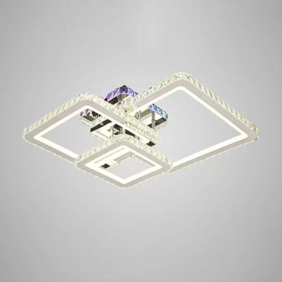 Lustra LED cu telecomanda si cristal JUSTIN RGB 106W, 3 Patrate, lumina Rece/Calda/Neutra, Dimabila, Crom Lucios ModernLight Concept
