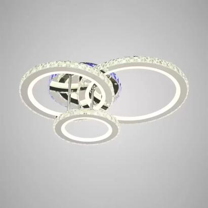 Lustra LED cu telecomanda si cristal NOVA ROTONDA RGB 103W, 3 Cercuri, lumina Rece/Calda/Neutra, Dimabila, Crom Lucios ModernLight Concept