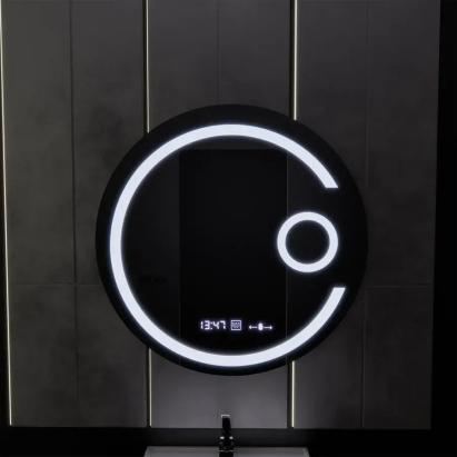 Oglinda LED Rotunda, 60cm, Visio MotionGlow Marcello, Sistem Dezaburire, Ceas & Termometru, Lupa Cosmetica, Dimabila ModernLight Concept
