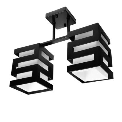 Lustra Lemn VANJA cu Abajur Patrat 2 X Dulie E27 Alb Negru ModernLight Concept