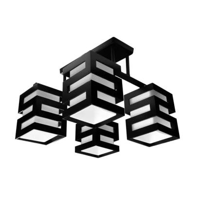 Lustra Lemn VANJA, Abajur Patrat, 4 X Dulie E27, Alb / Negru ModernLight Concept