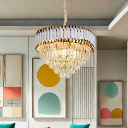 Candelabru Cristal VERSAILLES Nobile 4xE14, Diametru 40cm, Auriu Lucios si Alb, Inaltime Reglabila ModernLight Concept