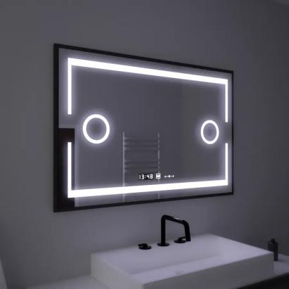 Oglinda LED Rectangulara, 120x80cm, Senzor MotionGlow Marcello, Sistem Dezaburire, Ceas & Termometru, Lupa Cosmetica, Dimabila ModernLight Concept